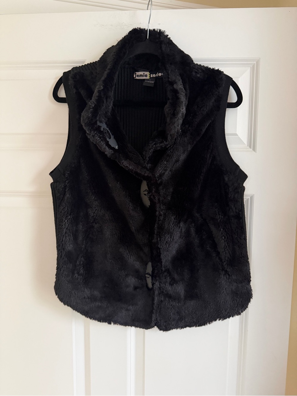 Jamie Sadock Black Faux Fur Toggle Close Vest Large